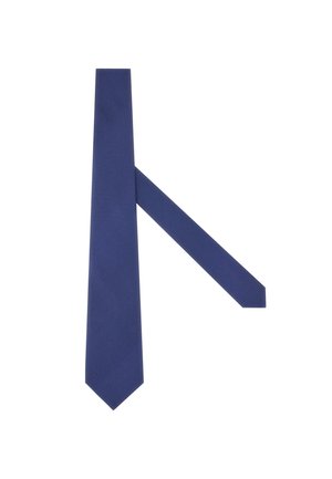 Cravate bleu marine avec un motif texturé, design slim, pointe effilée et un détail tissé contrasté au dos de l'extrémité étroite.