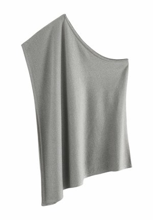Silberfarbenes, metallisches, asymmetrisches One-Shoulder-Top mit drapiertem Stoff und lockerem Schnitt, entworfen für einen stilvollen Abendlook.