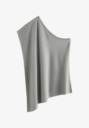 Sølvmetallic asymmetrisk top med én skulder, draperet stof og løs pasform, designet til et stilfuldt aftenlook.