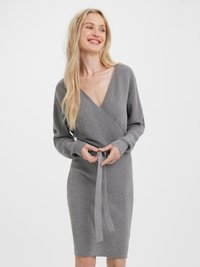Vero Moda VMHOLLYREM V NECK DRESS - Džemperkleita - medium grey melange