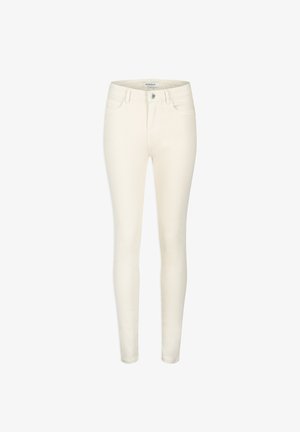 Chude dżinsy w kremowym kolorze, wykonane z elastycznej mieszanki bawełny. Posiadają klasyczny pięciopocketowy krój oraz zapięcie na guzik i zamek błyskawiczny.