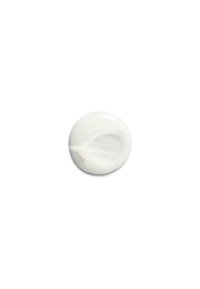 Vitt, glänsande kräm eller lotion i en jämn, cirkulär form med en lätt swirl, mot en enkel vit bakgrund.