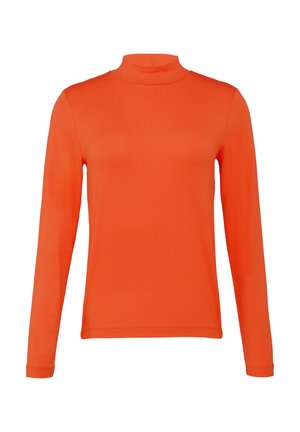 Langsleeve coltrui in feloranje, gemaakt van een gladde, rekbare stof met een aansluitend ontwerp en zonder zichtbare patronen of versieringen.