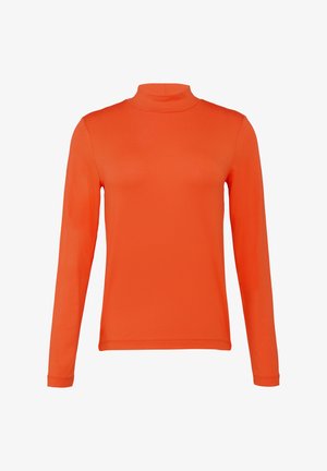 Long-sleeve turtleneck shirt in bright orange, made from a smooth, stretchy fabric with a fitted design and no visible patterns or embellishments.
