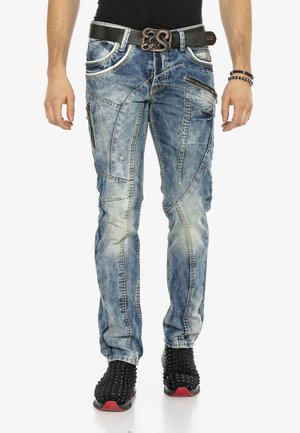 MET OPVALLEND NAADONTWERP - Straight leg jeans - ijsblauw