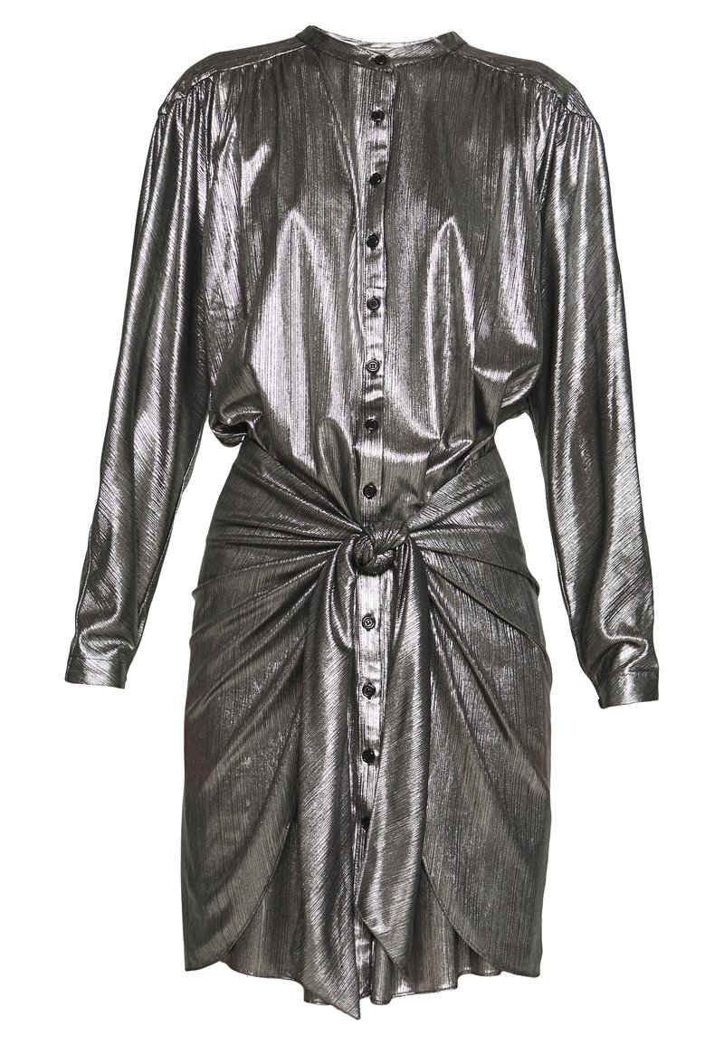 rebecca minkoff metallic dress $450 Rebecca Minkoff Womens Gray Silver Ollie Metallic Button Mini Dress  Size XS