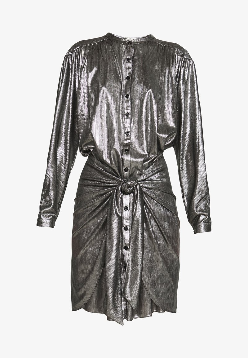 rebecca minkoff metallic dress $450 Rebecca Minkoff Womens Gray Silver Ollie Metallic Button Mini Dress Size XS