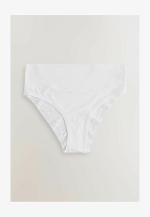 Chiloți albi cu față din bumbac moale și detalii din dantelă pe părți, având un design fără cusături și croială cu talie medie.