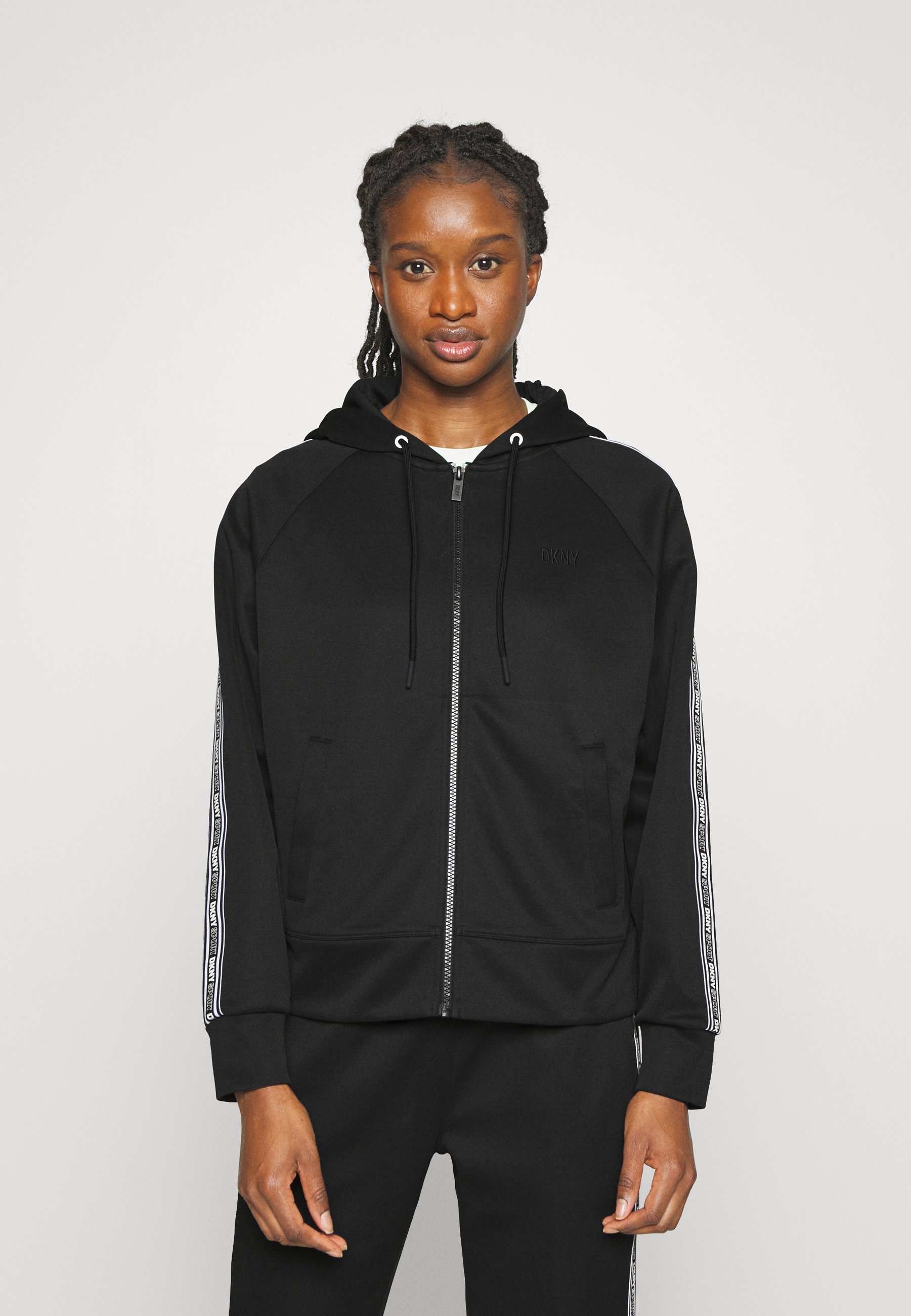 DKNY LOGO STRIPE TAPE FULL ZIP HOODIE POCKETS - Zip-up sweatshirt -  black/white/black - Zalando.de