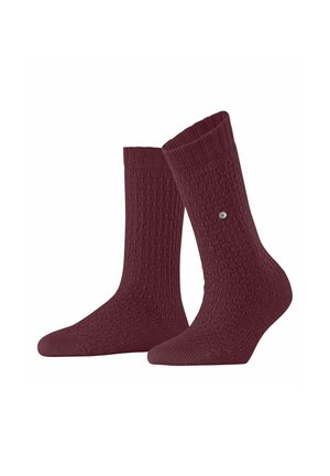 Chaussettes bourgogne avec un motif texturé, des poignets côtelés et un petit accent décoratif sur le côté. Fabriquées en matériau doux pour plus de confort.