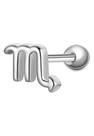 Sølvmetal ørestik med et Skorpionen stjernetegn, der har en buet hale og en pilspids.