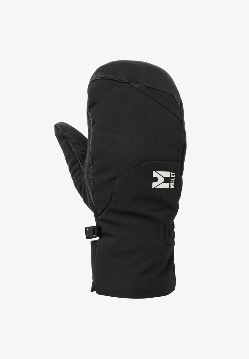 Czarne rękawiczki wykonane z syntetycznego materiału, z teksturowaną dłonią dla lepszego uchwytu, eleganckim designem oraz regulowanym paskiem zapewniającym pewne dopasowanie.