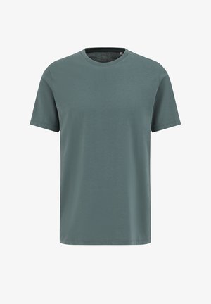 Īsroku T-krekls maigi zaļā krāsā, izgatavots no mīksta kokvilnas. Aprīkots ar apaļu apkakli un parastu piegriezumu ar gludu tekstūru.