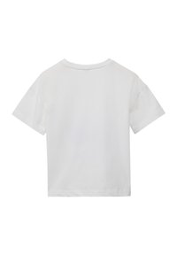 Weißes Baumwoll-T-Shirt mit kurzen Ärmeln, Rundhalsausschnitt und lässiger Passform. Glatte Textur ohne sichtbare Muster oder Akzente.