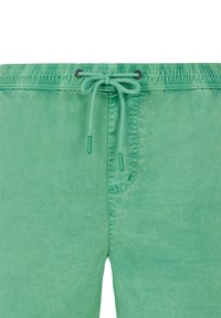 Groene zwembroek met een elastische tailleband, verstelbaar trekkoord en zijzak. Zachte textuur, lichtgewicht stof en een egale kleur.