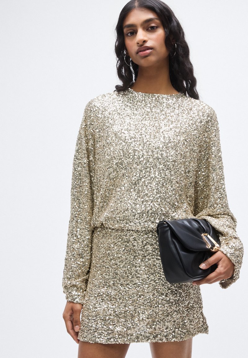 Gina Tricot Petite SEQUIN MINI DRESS - Cocktail dress / Party dress - gold-coloured  - Zalando.ie