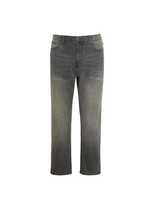 Graue Denim-Jeans mit geradem Bein, ausgestattet mit einer ausgewaschenen Optik, einem Fünf-Taschen-Design und dezenten Nähten auf der Vorderseite.