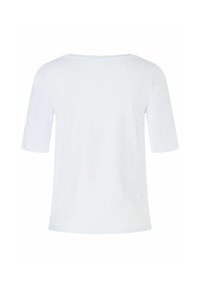 White cotton t-shirt with a round neck and short sleeves. Smooth texture, casual fit, no visible patterns or embellishments.