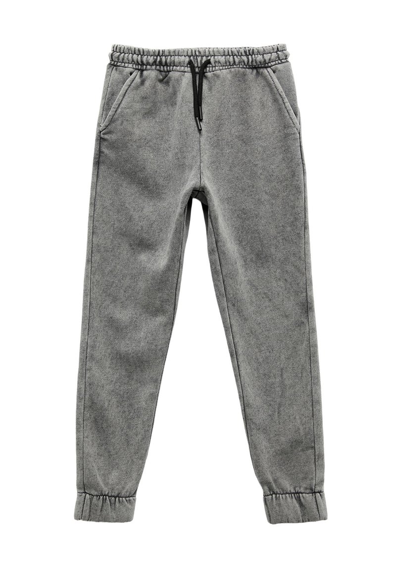 Grå sweatpants med en blød tekstur, elastisk talje, snor og samlede manchetter. Har sidelommer for ekstra funktionalitet.