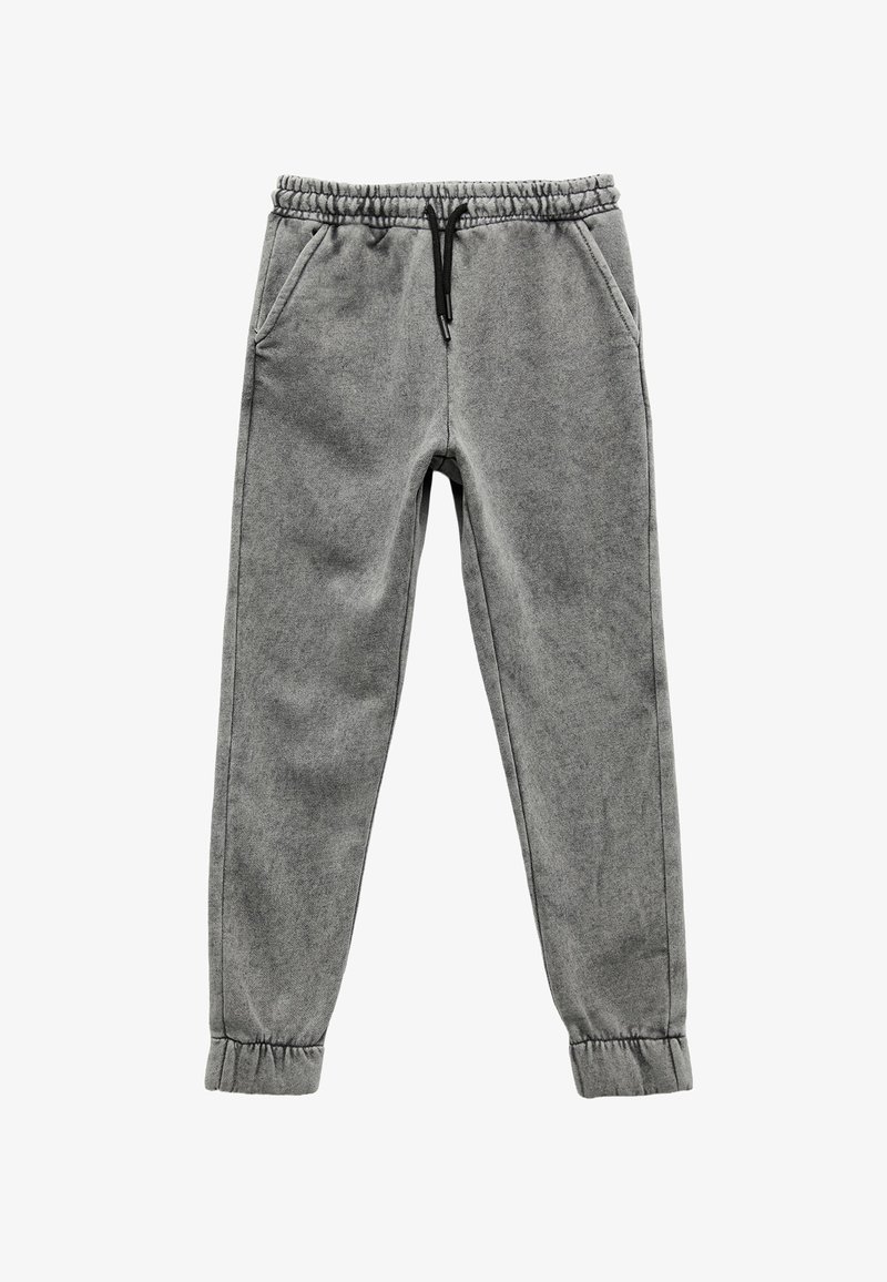 Grå sweatpants med en blød tekstur, elastisk talje, snor og samlede manchetter. Har sidelommer for ekstra funktionalitet.