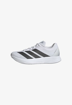 White athletic shoe featuring a breathable mesh upper with black stripes, a textured sole, and a cushioned midsole labeled "LIGHTMOTION."