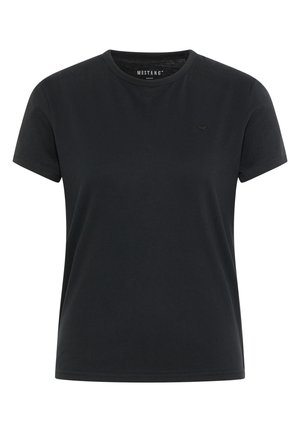 Melna kokvilnas T-kreklu ar apaļu kakla izgriezumu un īsām piedurknēm. Ar mazu logo kreisajā krūtīs. Klasisks piegriezums un gluda tekstūra.