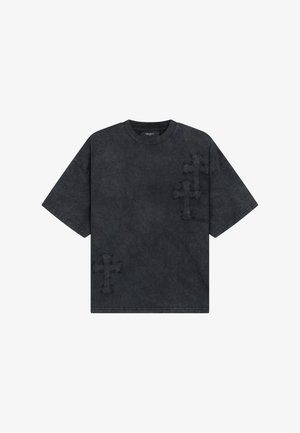 FAVELA, CROSS PATCHES T-SHIRT - T-shirt imprimé - black washed