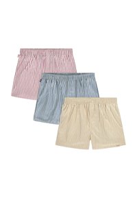 Dryžuoti bokseriai raudonos, mėlynos ir bežinės spalvų. Yra elastinga juosmens juosta, kvėpuojantis medvilnės audinys ir vertikalios smulkios linijos įvairiomis spalvomis.