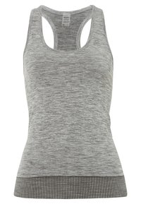 Top deportivo sin mangas de color gris con diseño de espalda nadadora y dobladillo acanalado, fabricado con tejido que absorbe la humedad por Roxy.