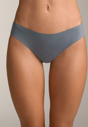 Graue nahtlose Bikinihose mit breitem Bund, glatter Stoffstruktur und mittlerer Bedeckung, entwickelt für Komfort und Passform.
