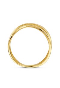 Bague de mariage en or avec une surface lisse et polie et des bords arrondis, présentant un design simple et classique sans ornements.