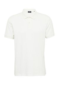Witte polo shirt van textiel met een structuur, voorzien van een klassieke kraag, knoopsluiting en korte mouwen. Subtiel ruitpatroon detail.