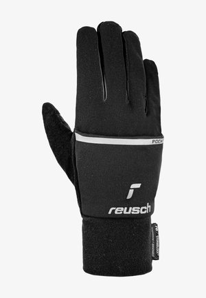 Guanto invernale Reusch nero con striscia riflettente e logo sul retro, progettato per isolamento e traspirabilità.