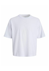 Tricou alb din bumbac cu guler rotund, mâneci scurte și o croială lejeră. Textură netedă și design minimalist, fără modele sau accente vizibile.