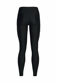 Svarta högmidjade leggings tillverkade av stretchigt tyg, med en slät yta och en åtsittande design utan synliga mönster eller detaljer.