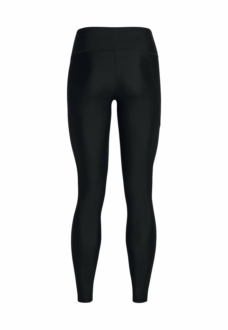 Zwarte hoge taille leggings van rekbare stof, met een gladde textuur en een aansluitend ontwerp zonder zichtbare patronen of accenten.