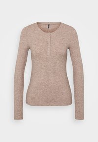 ONLLINEA O NECK BUTTON - Top s dlhým rukávom - brown lentil melange
