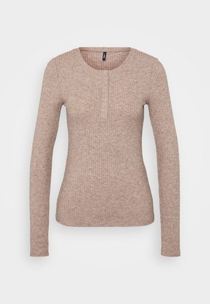 ONLY Tall ONLLINEA O NECK BUTTON - Langærmet T-shirt - brown lentil melange