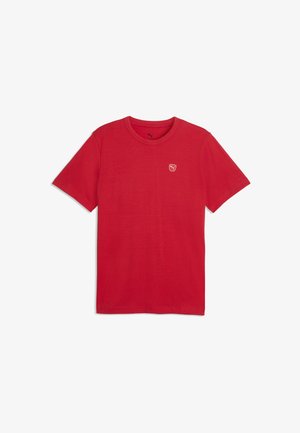 Red short-sleeve crew neck T-shirt with small white Puma logo on the left chest against a white background.