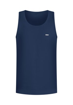 Canotta senza maniche di colore blu navy realizzata in tessuto morbido; presenta un sottile accento del logo argento sul davanti.