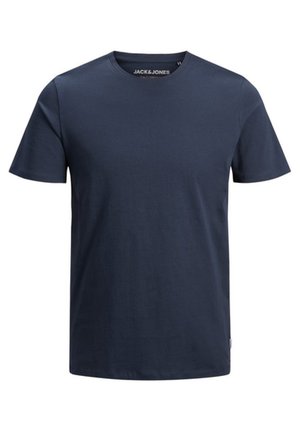 Navy blue cotton t-shirt with a crew neck, short sleeves, and a straight cut. Features a small logo tag at the lower side.