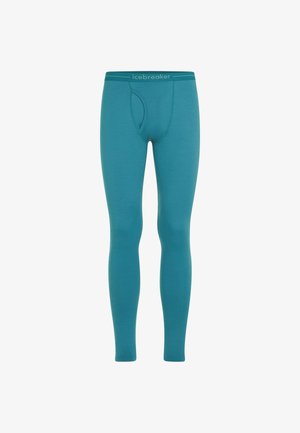 Leggings termici da uomo a tutta lunghezza in teal con apertura frontale e cintura elastica con il logo "icebreaker".