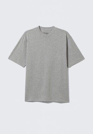 Short-sleeve gray t-shirt made of soft cotton blend, featuring a crew neckline and relaxed fit with no visible patterns or accents.