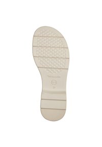 White rubber shoe sole featuring diamond pattern for traction, smooth edges, and engraved logo with size 37 markings.