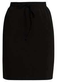 Falda de algodón negra con cintura elástica y cordón ajustable. Textura suave y diseño hasta la rodilla.