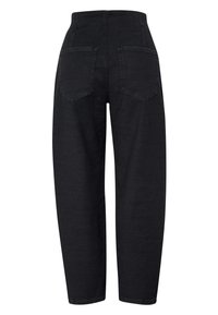 Hoge taille zwarte denimbroeken met een rechte pasvorm, voorzien van twee achterzakken en een gladde, licht gestructureerde stof.