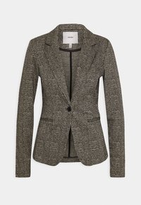 Svartvitt rutigt blazer med långa ärmar, slagkragar, enkel knappstängning och två framfickor. Strukturerad tyg.