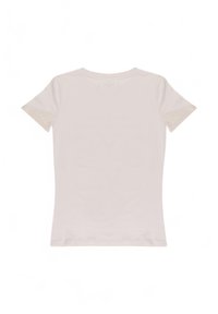 Getailleerde, kortste mouwen t-shirt in lichtbeige katoen. Gladde textuur, ronde halslijn en een naadloos ontwerp aan de achterkant. Geen zichtbare logo's of patronen.