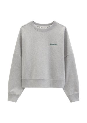 Ανοιχτό γκρι cropped φούτερ με μακριά μανίκια και πράσινο λογότυπο "Marc O'Polo" στο αριστερό στήθος.