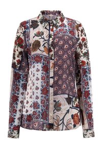 Skjorta med långa ärmar och knappar, i blandade blommönster och paisleyfickor i röda, blå och beige toner.